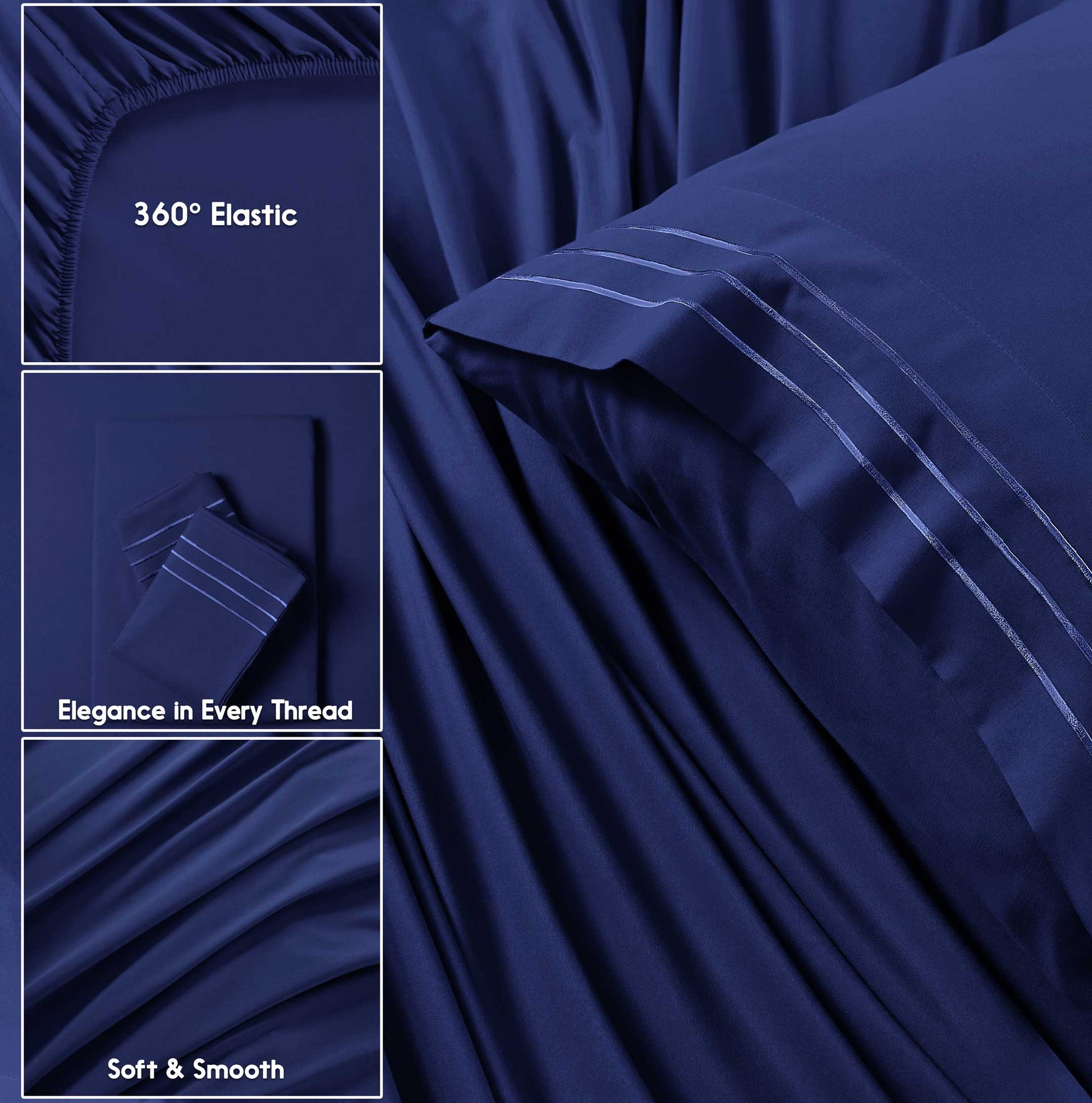 Premium Full Size Sheet Set – 6 Piece Set: 2 Baratta-Stitched Pillowcases, 2 Plain Pillowcases, 1 Deep Pocket Fitted Sheet, 1 Flat Sheet – Breathable, Fade Resistant