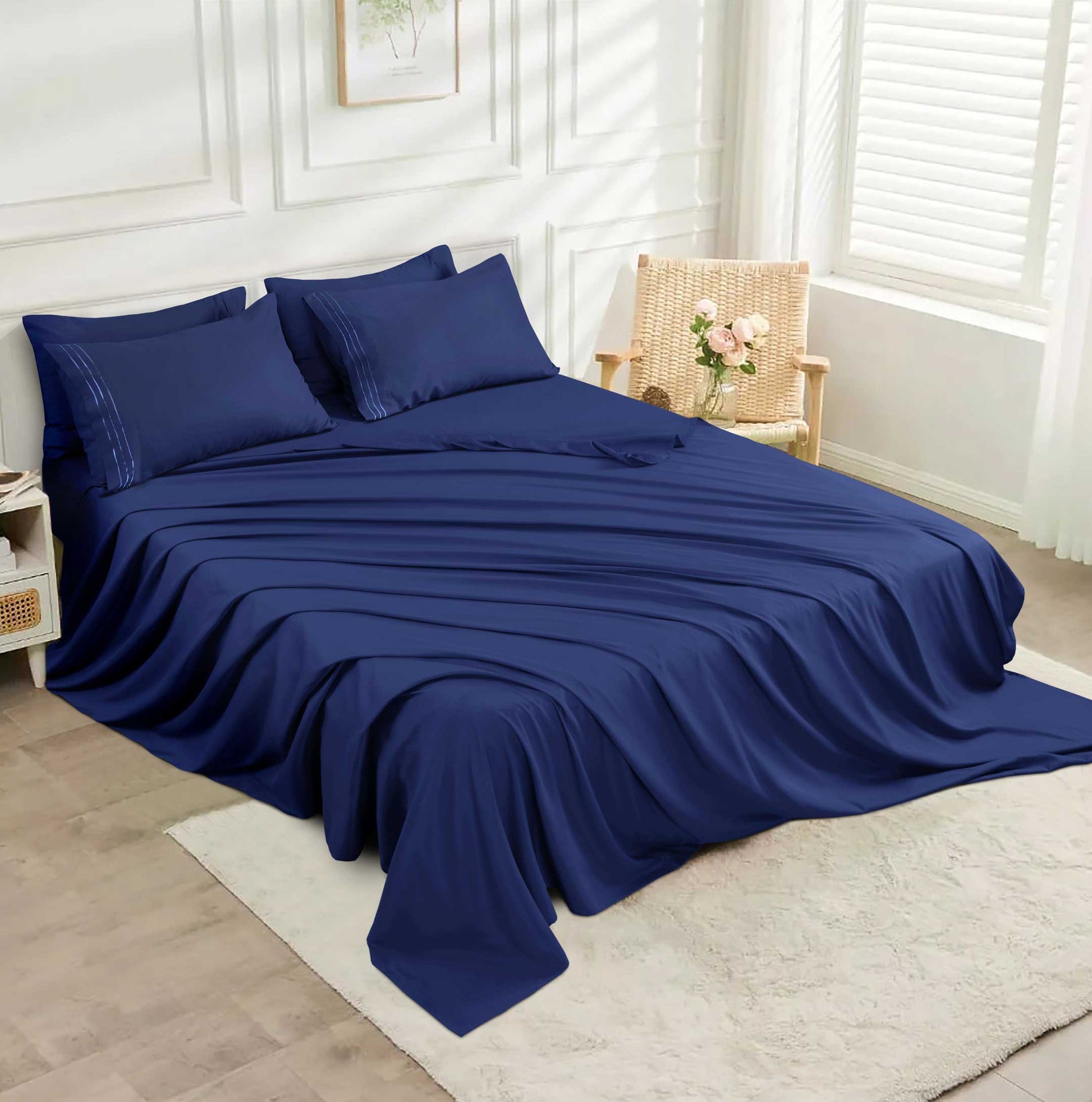 Premium Full Size Sheet Set – 6 Piece Set: 2 Baratta-Stitched Pillowcases, 2 Plain Pillowcases, 1 Deep Pocket Fitted Sheet, 1 Flat Sheet – Breathable, Fade Resistant