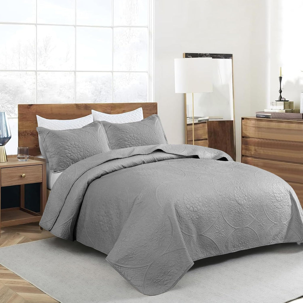 Twin Quilt Set - Lightweight Microfiber Twin Size Summer Bedspread - Modern Style Coin Pattern Soft Ultrasonic Coverlet Quilts Bedding Set for All Season, 2 Piece (1 Quilt, 1 Pillow Sham)