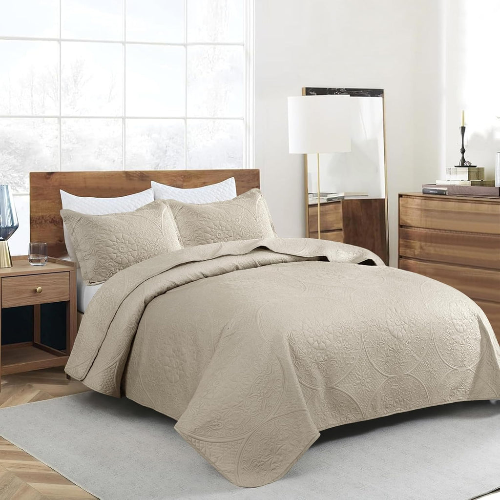 Twin Quilt Set - Lightweight Microfiber Twin Size Summer Bedspread - Modern Style Coin Pattern Soft Ultrasonic Coverlet Quilts Bedding Set for All Season, 2 Piece (1 Quilt, 1 Pillow Sham)