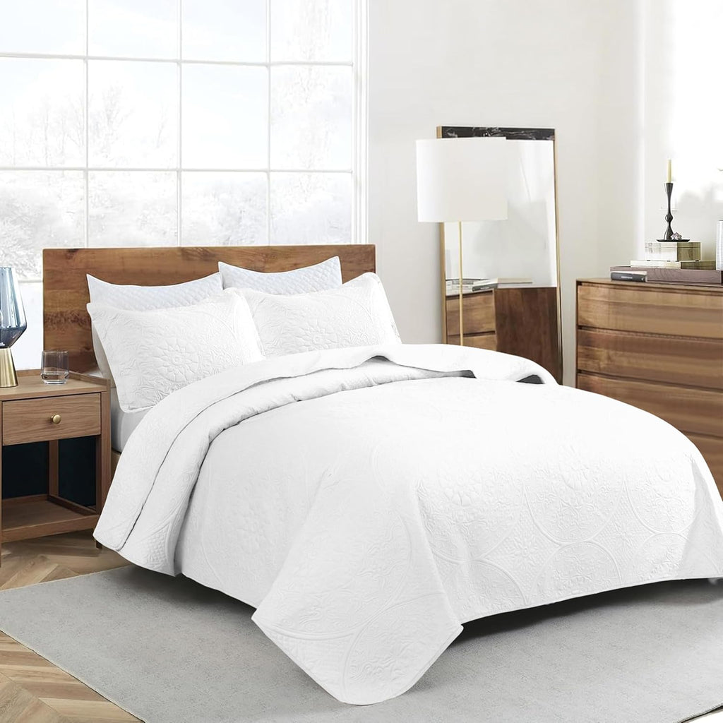 Twin Quilt Set - Lightweight Microfiber Twin Size Summer Bedspread - Modern Style Coin Pattern Soft Ultrasonic Coverlet Quilts Bedding Set for All Season, 2 Piece (1 Quilt, 1 Pillow Sham)