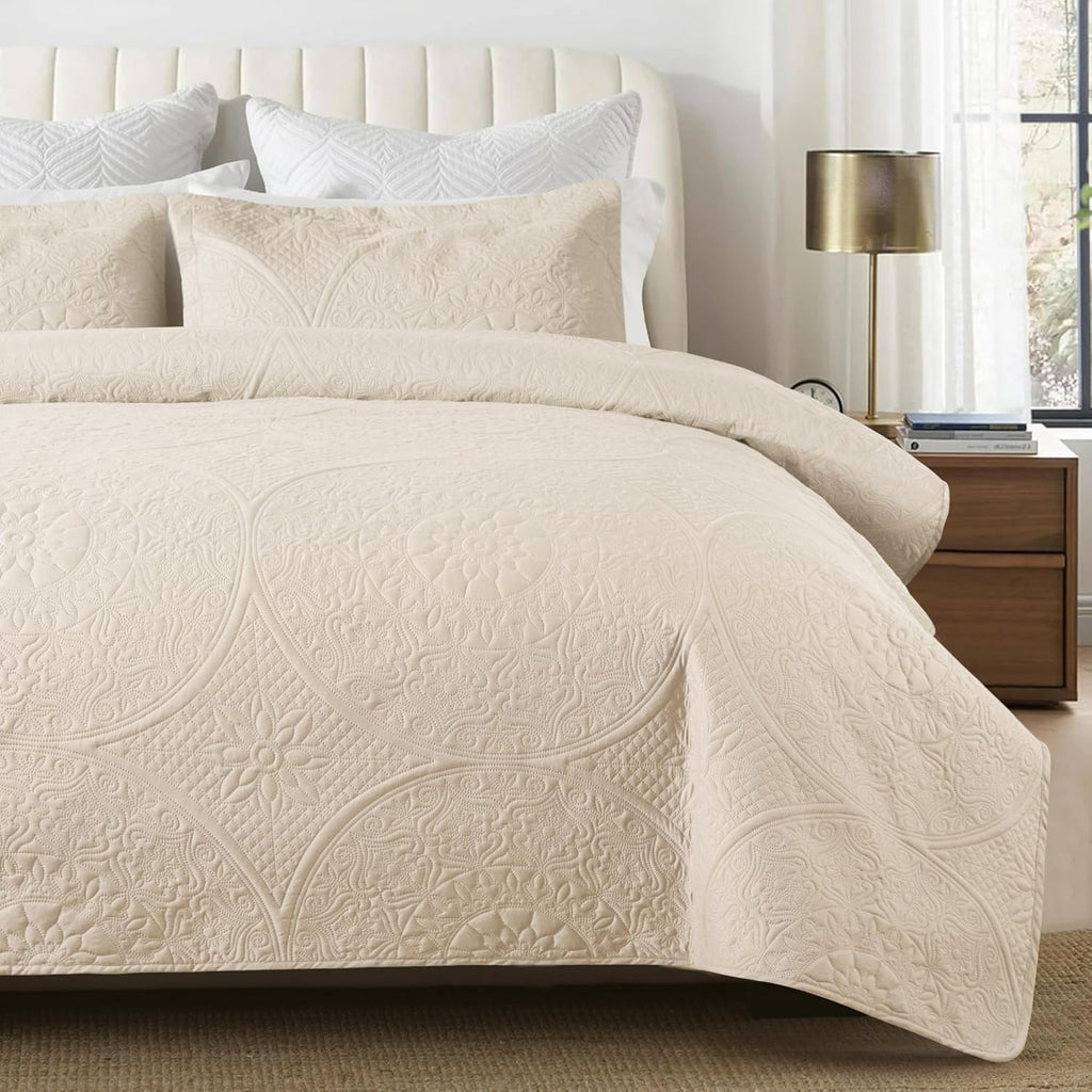 Twin Quilt Set - Lightweight Microfiber Twin Size Summer Bedspread - Modern Style Coin Pattern Soft Ultrasonic Coverlet Quilts Bedding Set for All Season, 2 Piece (1 Quilt, 1 Pillow Sham)