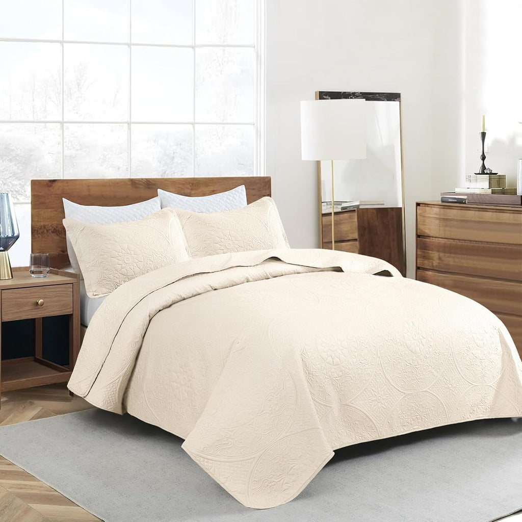 Twin Quilt Set - Lightweight Microfiber Twin Size Summer Bedspread - Modern Style Coin Pattern Soft Ultrasonic Coverlet Quilts Bedding Set for All Season, 2 Piece (1 Quilt, 1 Pillow Sham)