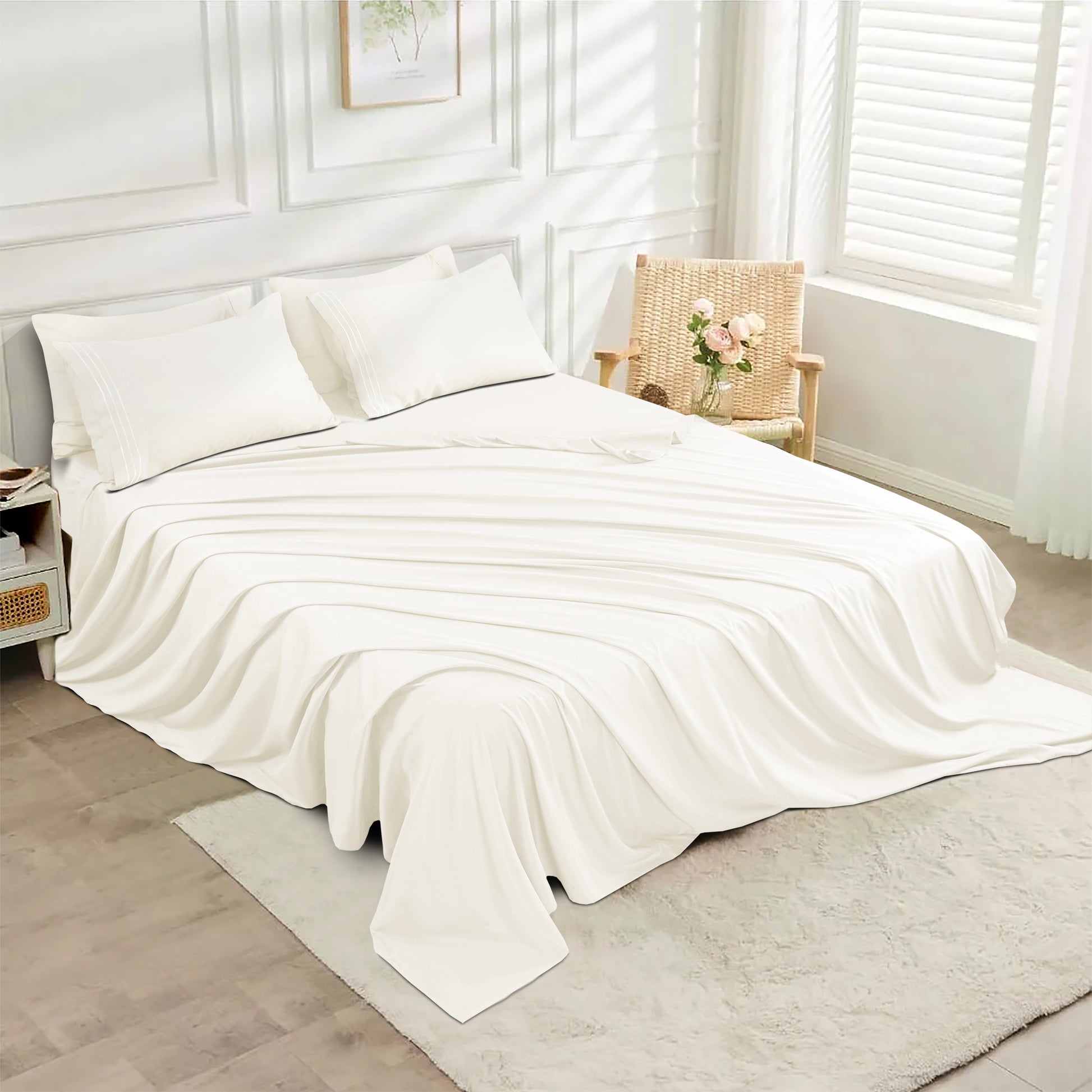 Premium Full Size Sheet Set – 6 Piece Set: 2 Baratta-Stitched Pillowcases, 2 Plain Pillowcases, 1 Deep Pocket Fitted Sheet, 1 Flat Sheet – Breathable, Fade Resistant