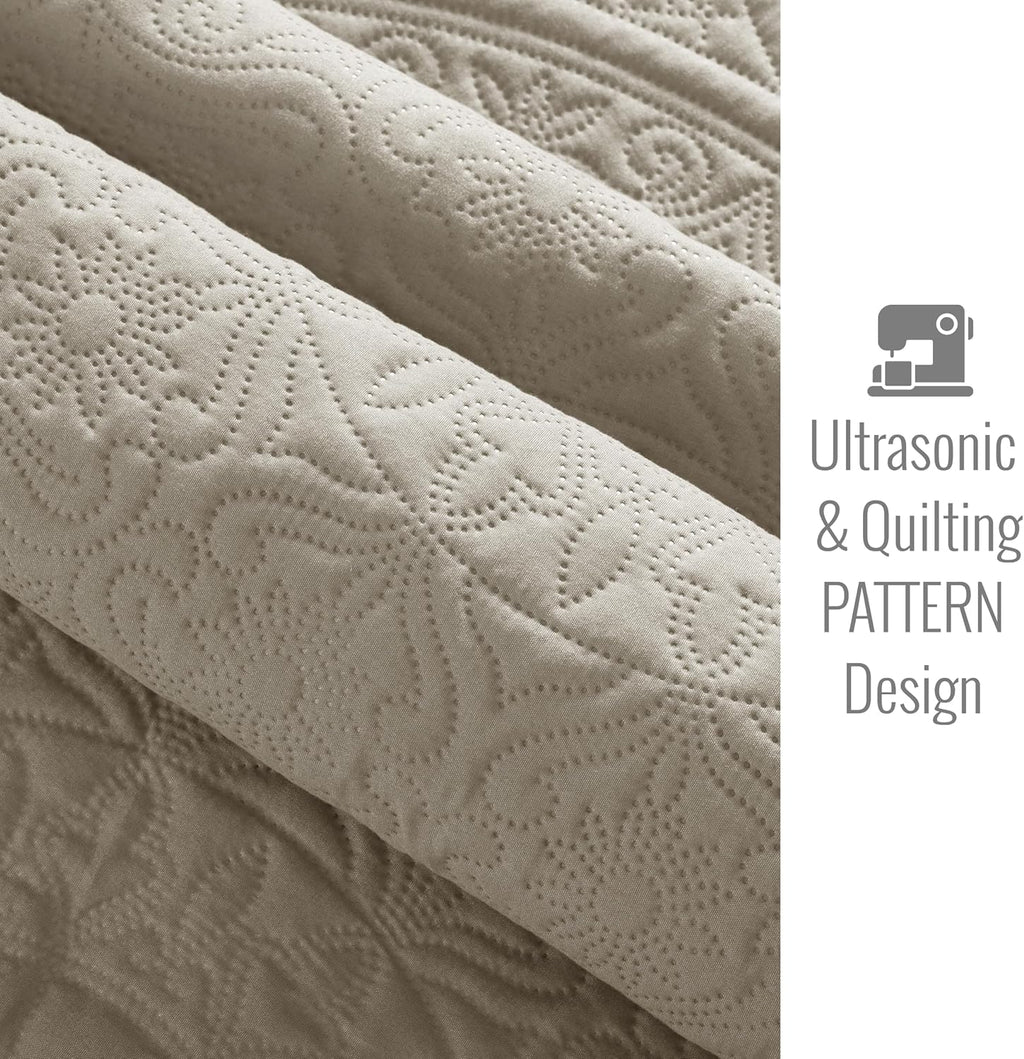 Twin Quilt Set - Lightweight Microfiber Twin Size Summer Bedspread - Modern Style Coin Pattern Soft Ultrasonic Coverlet Quilts Bedding Set for All Season, 2 Piece (1 Quilt, 1 Pillow Sham)