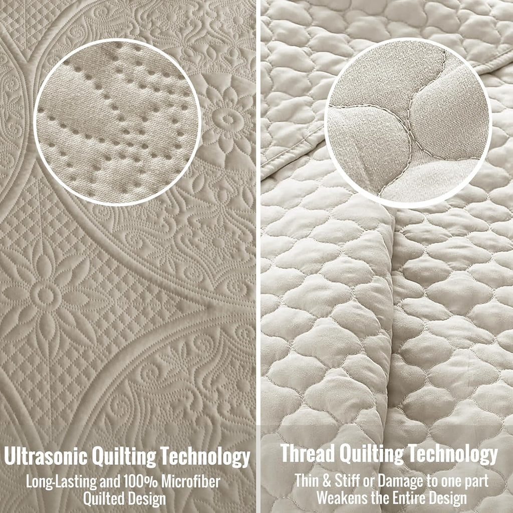 Twin Quilt Set - Lightweight Microfiber Twin Size Summer Bedspread - Modern Style Coin Pattern Soft Ultrasonic Coverlet Quilts Bedding Set for All Season, 2 Piece (1 Quilt, 1 Pillow Sham)