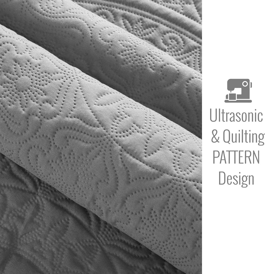 Twin Quilt Set - Lightweight Microfiber Twin Size Summer Bedspread - Modern Style Coin Pattern Soft Ultrasonic Coverlet Quilts Bedding Set for All Season, 2 Piece (1 Quilt, 1 Pillow Sham)