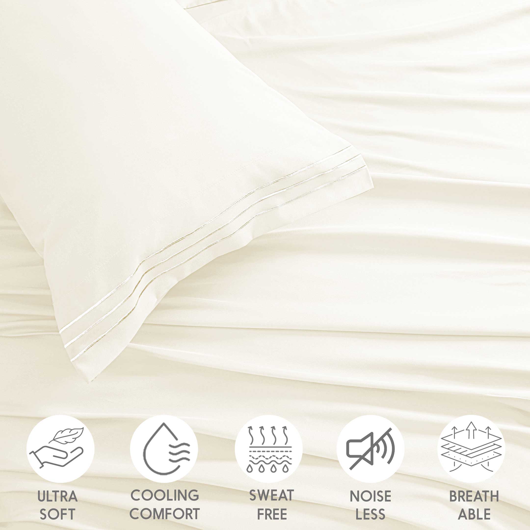 Premium Full Size Sheet Set – 6 Piece Set: 2 Baratta-Stitched Pillowcases, 2 Plain Pillowcases, 1 Deep Pocket Fitted Sheet, 1 Flat Sheet – Breathable, Fade Resistant