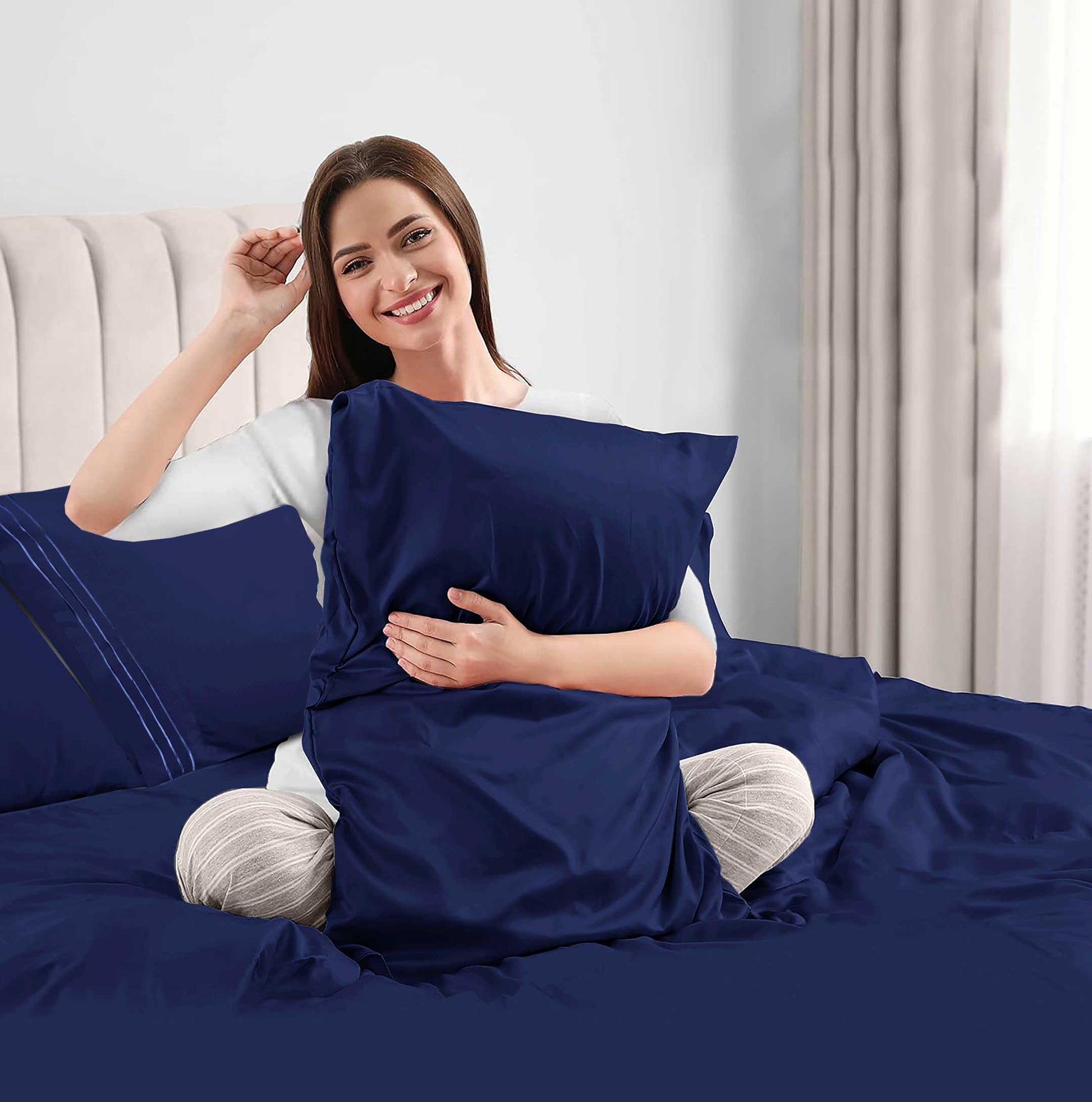 Premium Full Size Sheet Set – 6 Piece Set: 2 Baratta-Stitched Pillowcases, 2 Plain Pillowcases, 1 Deep Pocket Fitted Sheet, 1 Flat Sheet – Breathable, Fade Resistant