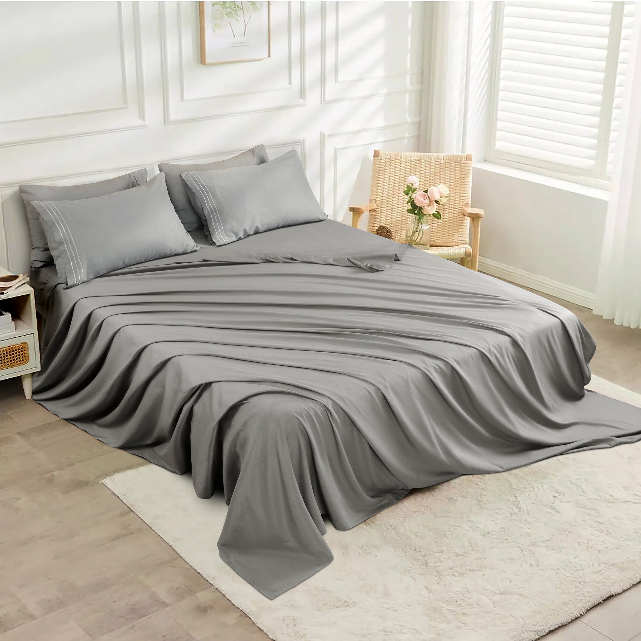 Premium Full Size Sheet Set – 6 Piece Set: 2 Baratta-Stitched Pillowcases, 2 Plain Pillowcases, 1 Deep Pocket Fitted Sheet, 1 Flat Sheet – Breathable, Fade Resistant