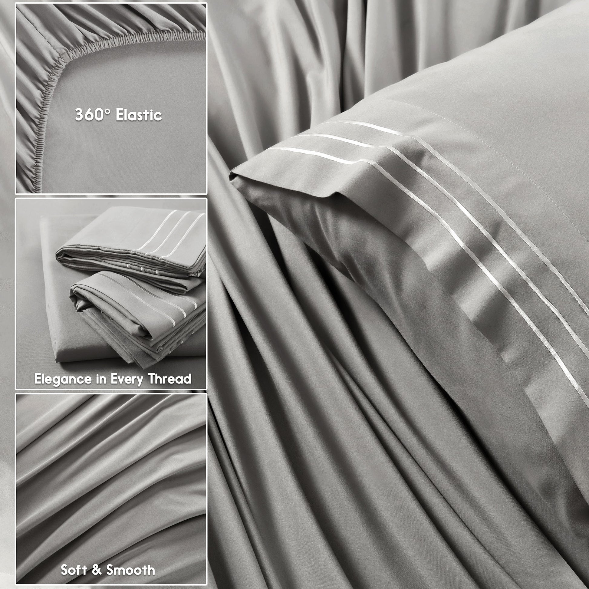 Premium Full Size Sheet Set – 6 Piece Set: 2 Baratta-Stitched Pillowcases, 2 Plain Pillowcases, 1 Deep Pocket Fitted Sheet, 1 Flat Sheet – Breathable, Fade Resistant