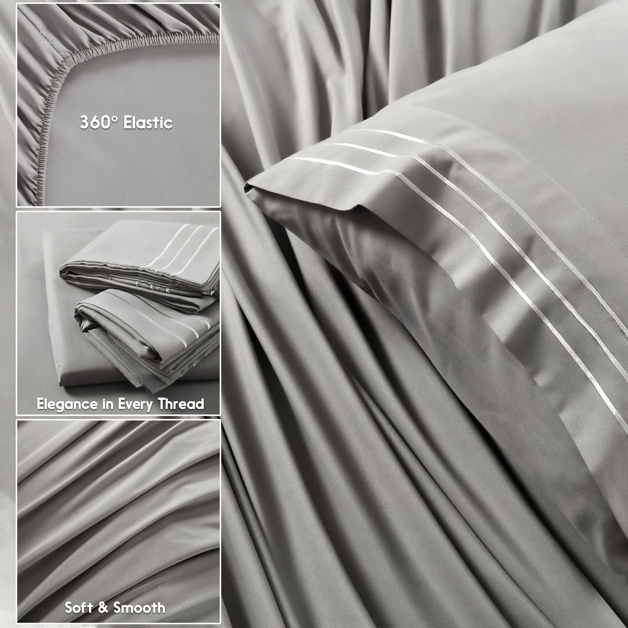 Premium Full Size Sheet Set – 6 Piece Set: 2 Baratta-Stitched Pillowcases, 2 Plain Pillowcases, 1 Deep Pocket Fitted Sheet, 1 Flat Sheet – Breathable, Fade Resistant