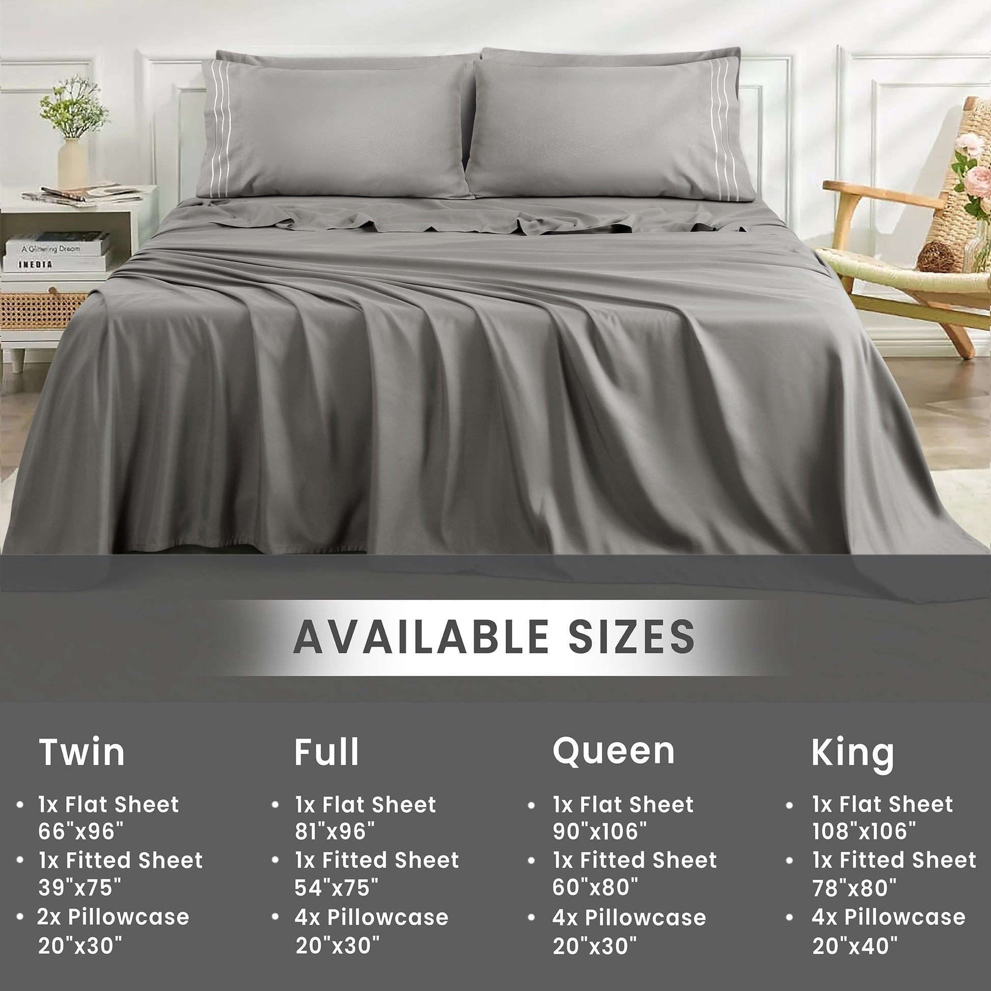 Premium Full Size Sheet Set – 6 Piece Set: 2 Baratta-Stitched Pillowcases, 2 Plain Pillowcases, 1 Deep Pocket Fitted Sheet, 1 Flat Sheet – Breathable, Fade Resistant