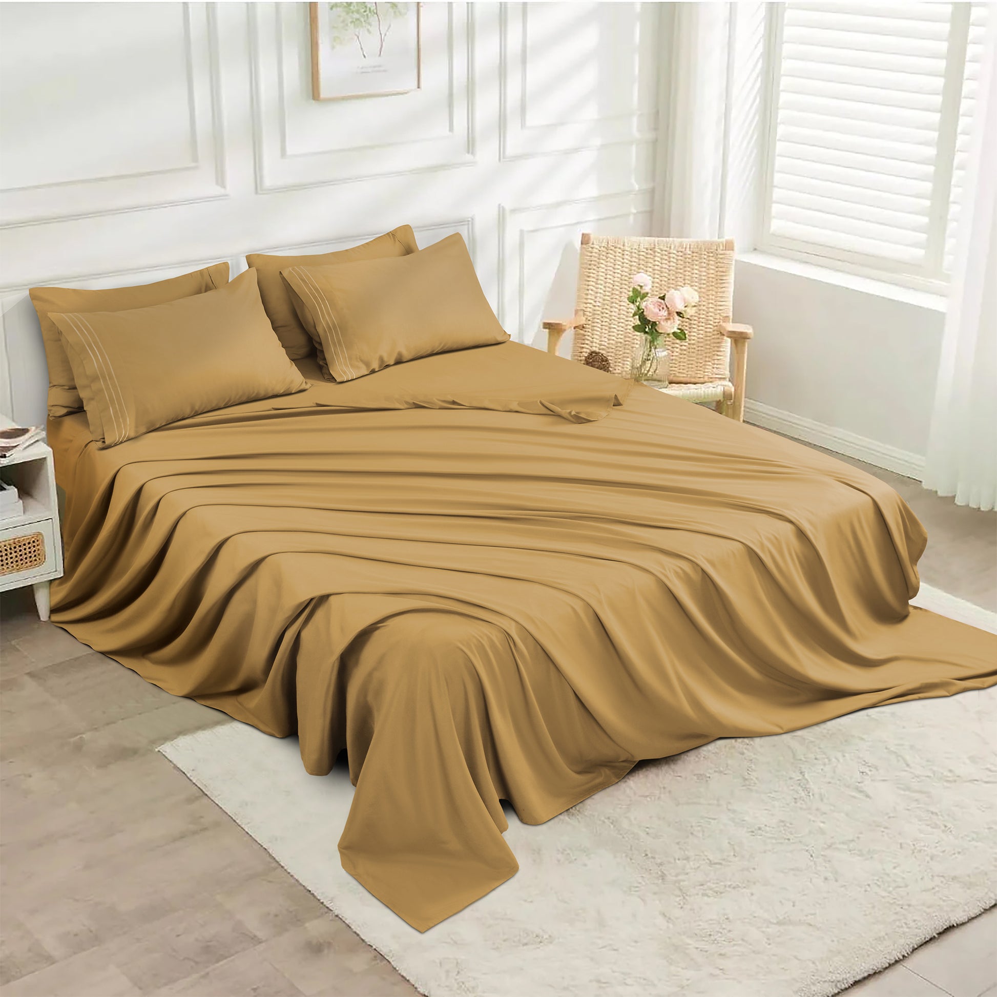 Premium Full Size Sheet Set – 6 Piece Set: 2 Baratta-Stitched Pillowcases, 2 Plain Pillowcases, 1 Deep Pocket Fitted Sheet, 1 Flat Sheet – Breathable, Fade Resistant