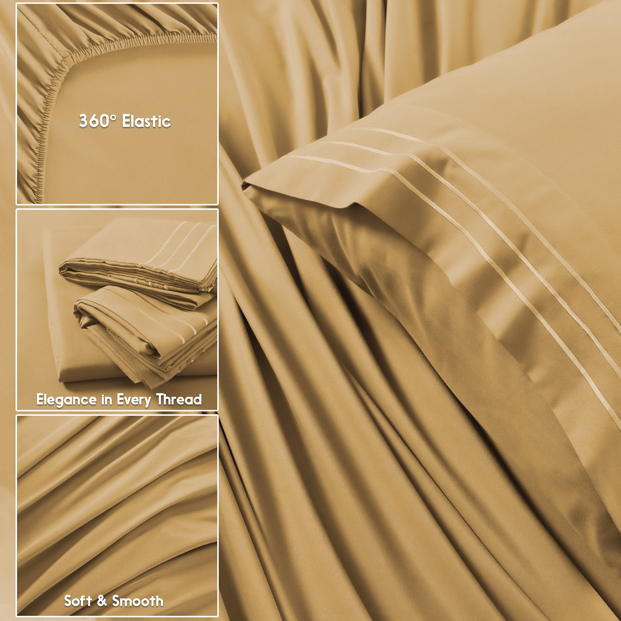 Premium Full Size Sheet Set – 6 Piece Set: 2 Baratta-Stitched Pillowcases, 2 Plain Pillowcases, 1 Deep Pocket Fitted Sheet, 1 Flat Sheet – Breathable, Fade Resistant