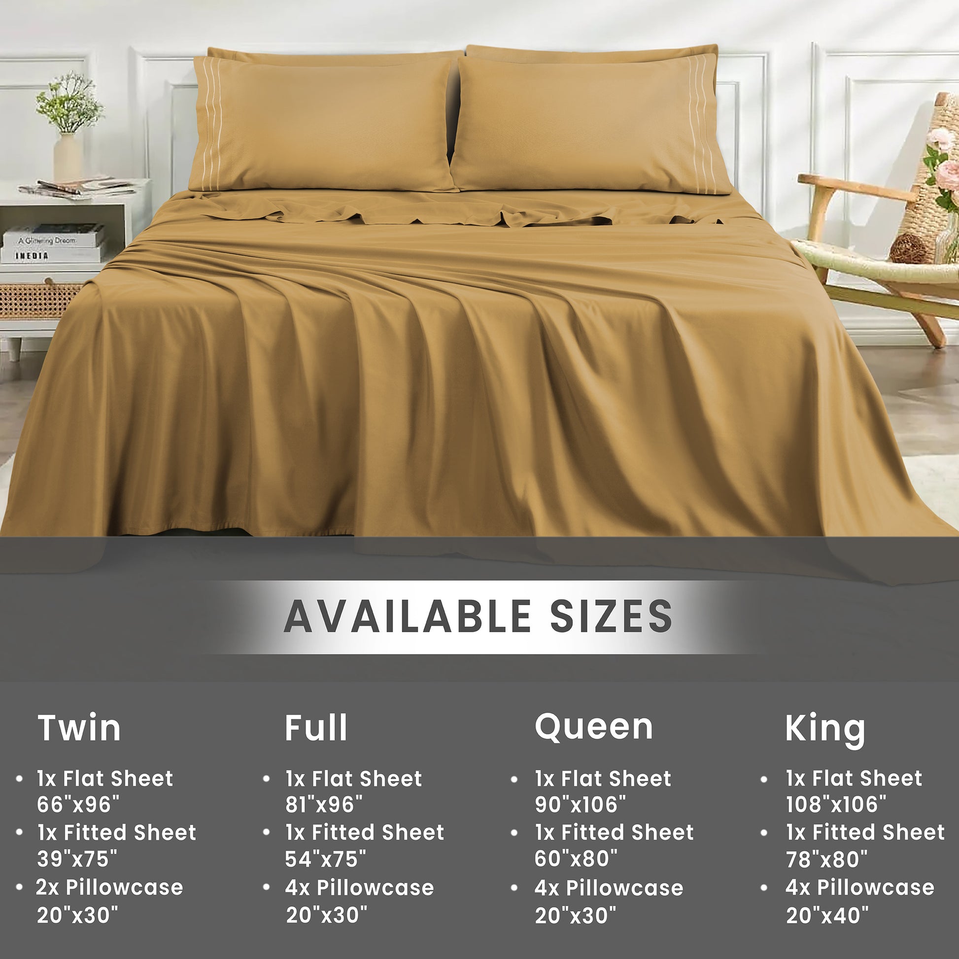 Premium Full Size Sheet Set – 6 Piece Set: 2 Baratta-Stitched Pillowcases, 2 Plain Pillowcases, 1 Deep Pocket Fitted Sheet, 1 Flat Sheet – Breathable, Fade Resistant