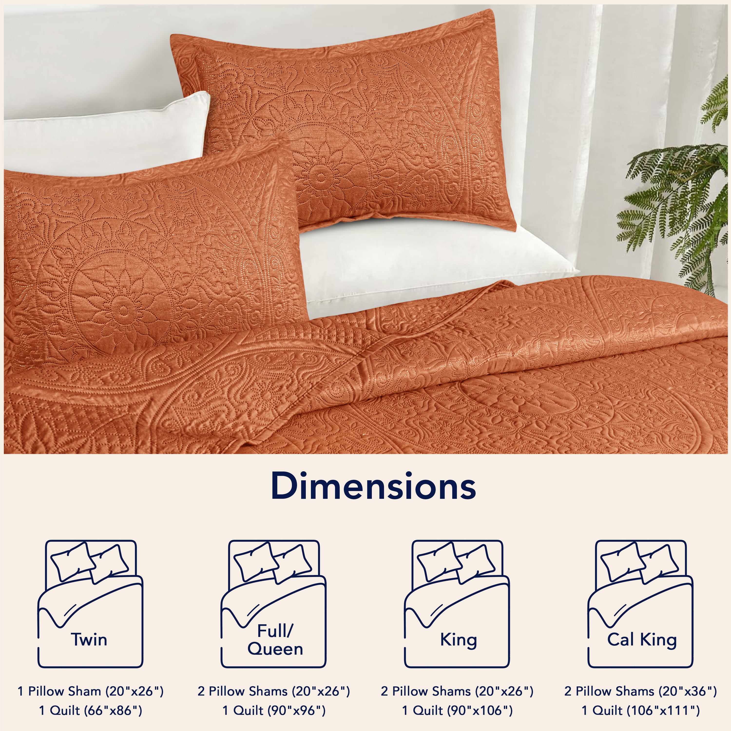 Floral Quilted Bedspread Set — Lightweight All-Season Coverlet with Pillow Shams