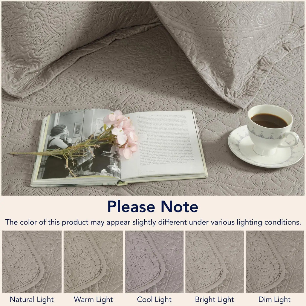 Floral Quilted Bedspread Set Beige