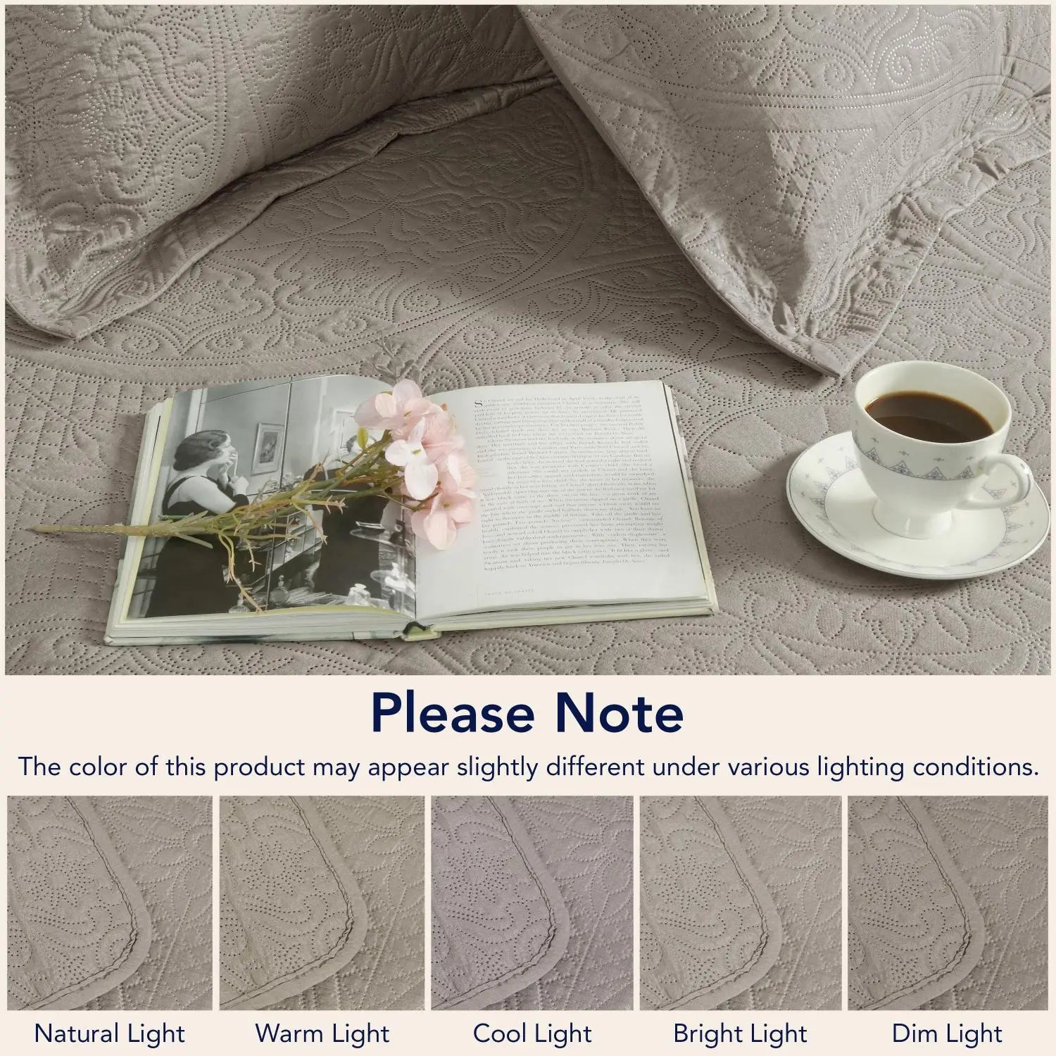 Floral Quilted Bedspread Set Beige