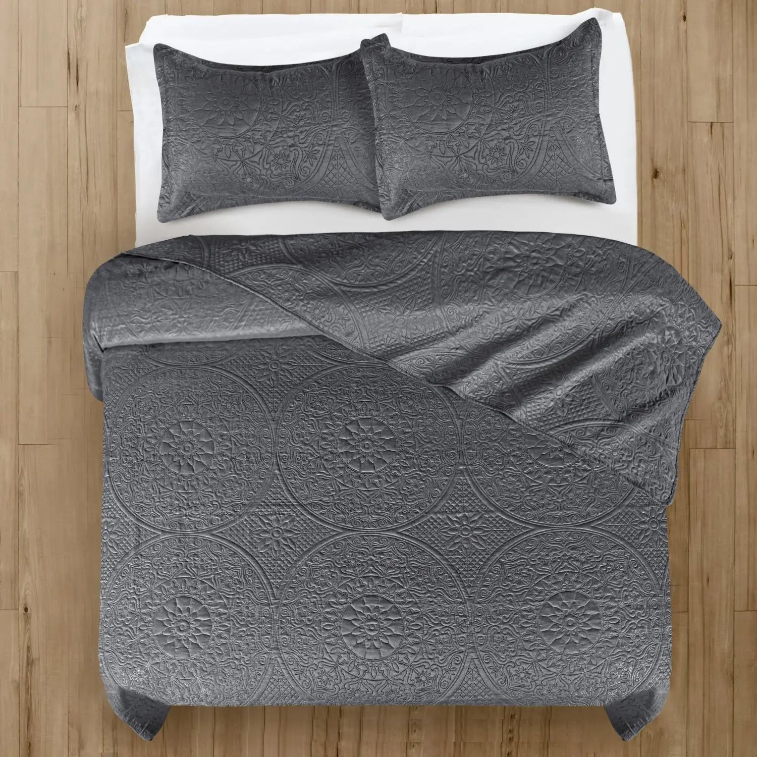 Floral Quilted Bedspread Set Charcoal