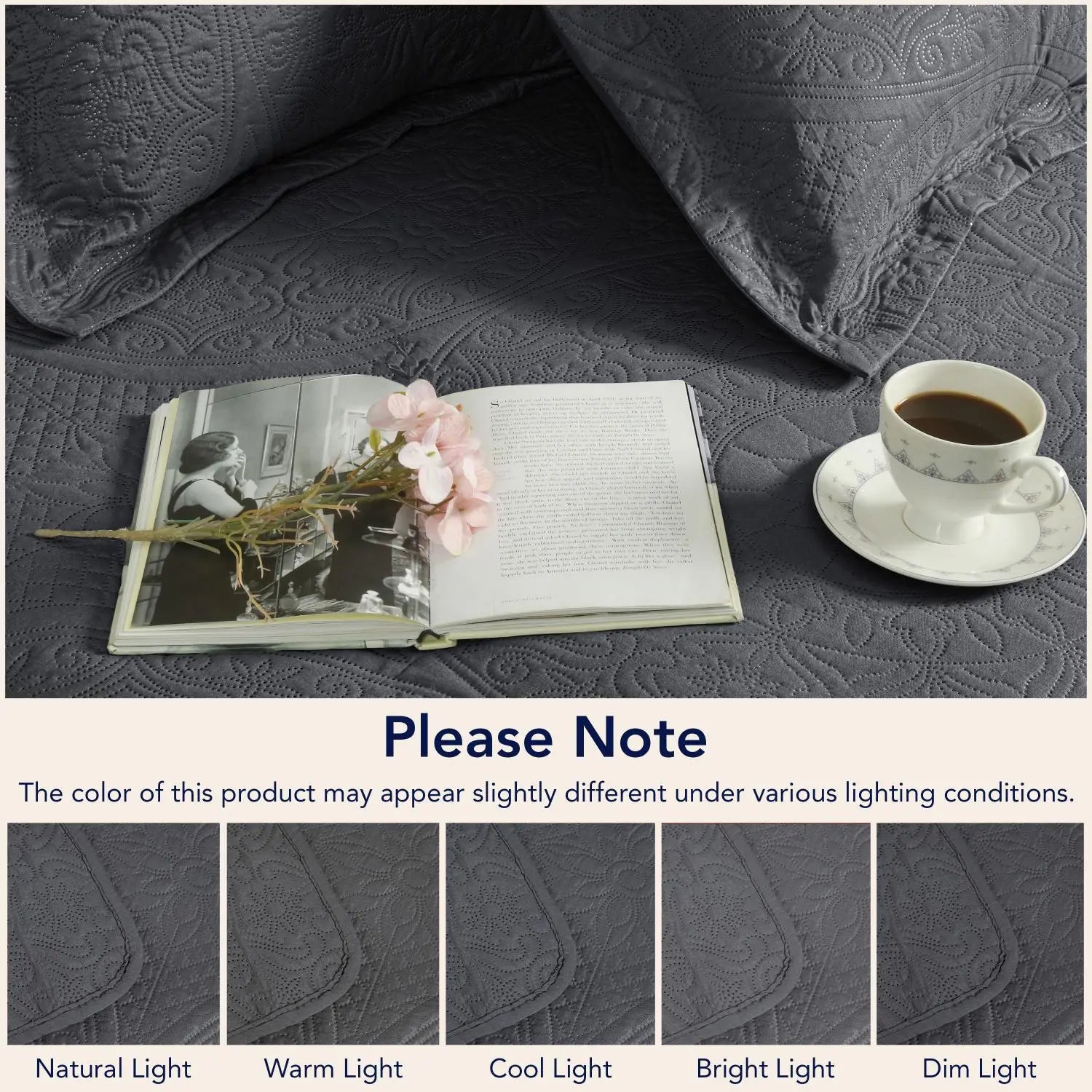 Floral Quilted Bedspread Set Charcoal