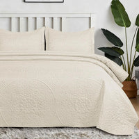 Floral Quilted Bedspread Set Cream