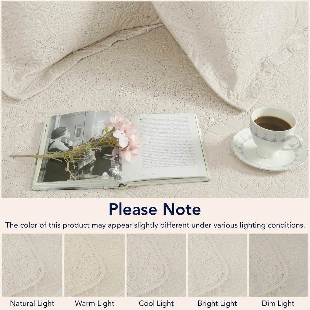 Floral Quilted Bedspread Set Cream
