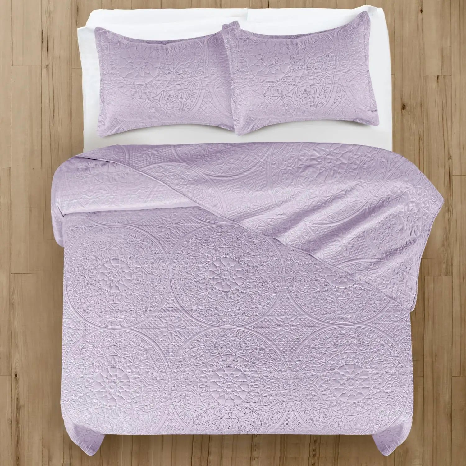 Floral Quilted Bedspread Set Lavender