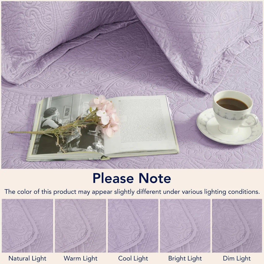 Floral Quilted Bedspread Set Lavender