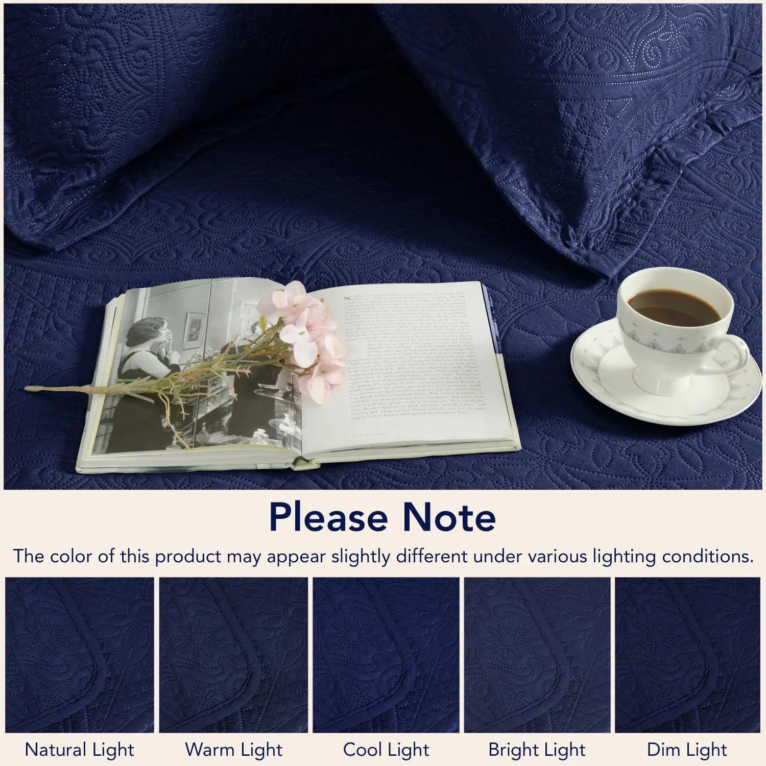 Floral Quilted Bedspread Set Navy