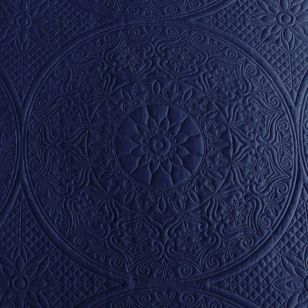 Floral Quilted Bedspread Set Navy
