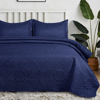 Floral Quilted Bedspread Set Navy