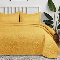 Floral Quilted Bedspread Set Ochre