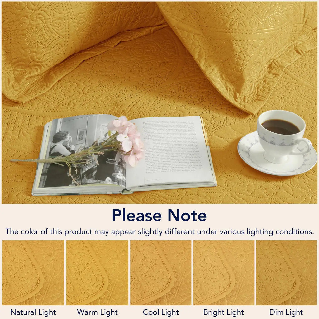 Floral Quilted Bedspread Set Ochre