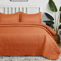 Floral Quilted Bedspread Set Rust