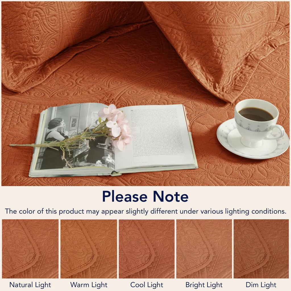 Floral Quilted Bedspread Set Rust