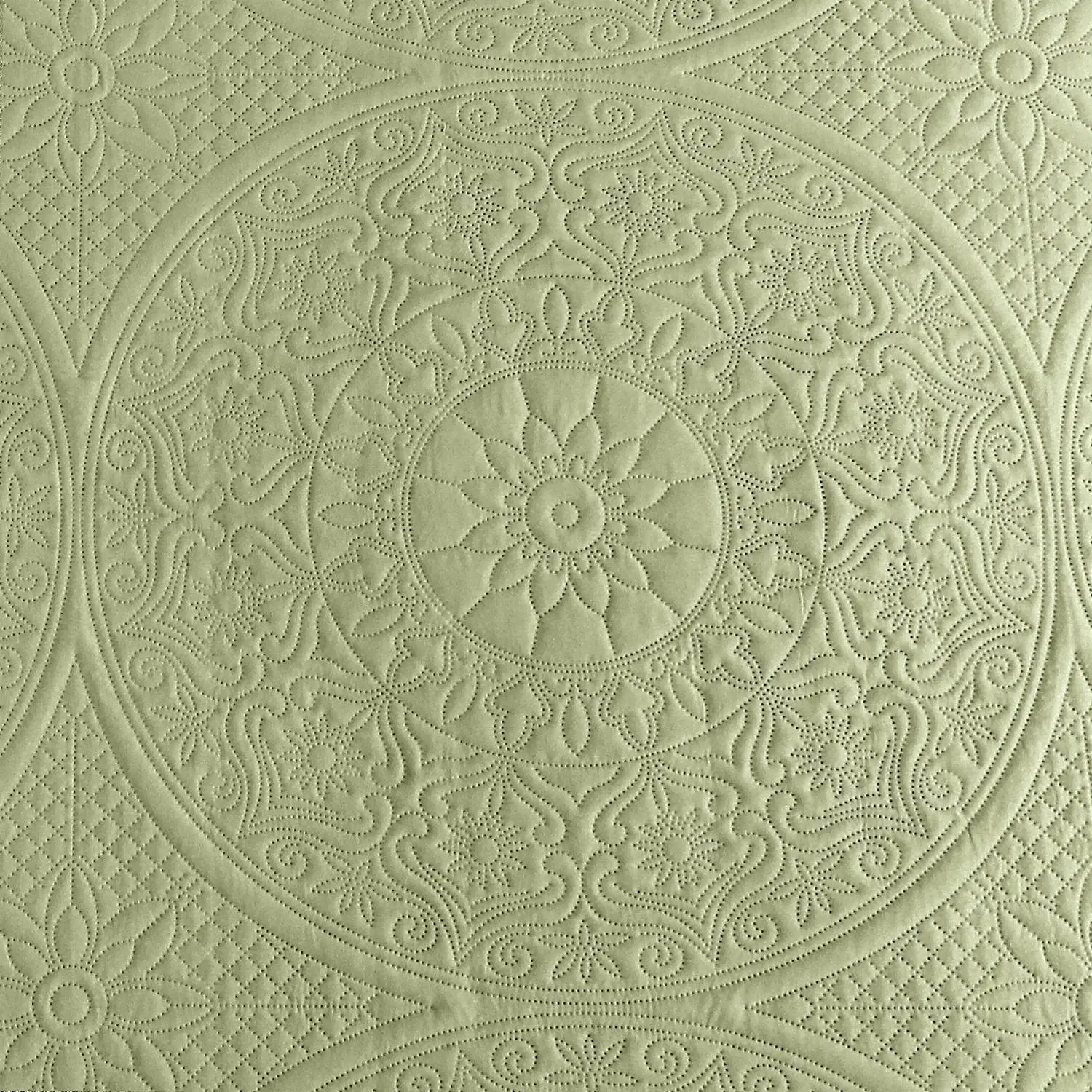 Floral Quilted Bedspread Set Sage Green
