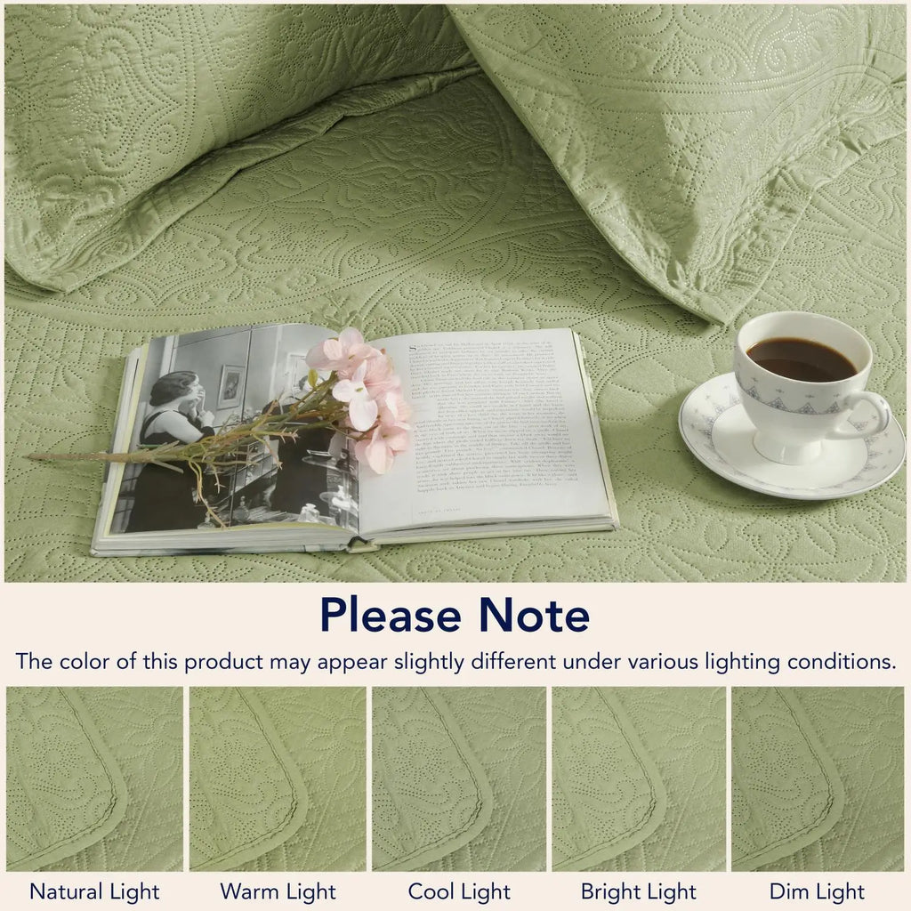 Floral Quilted Bedspread Set Sage Green