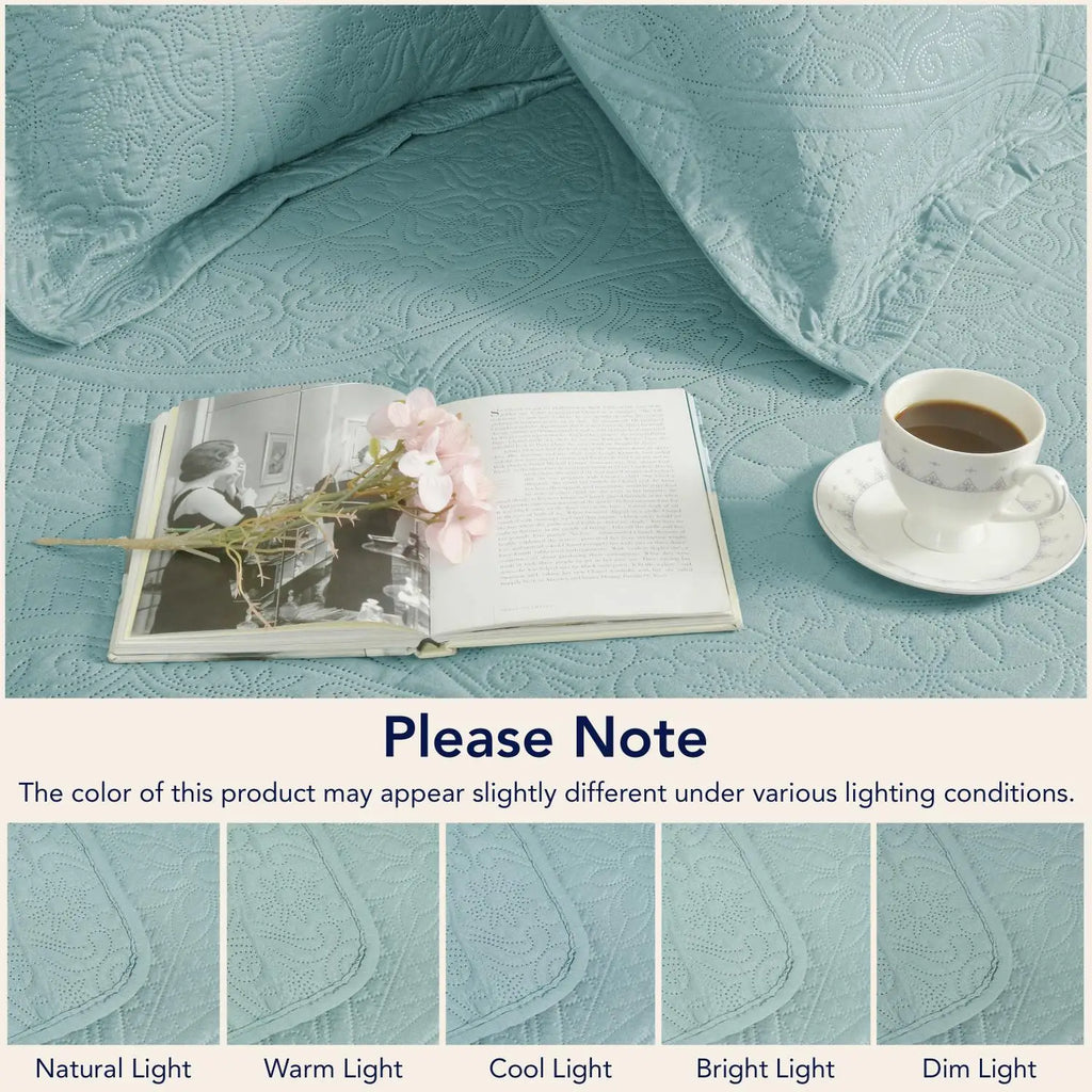 Floral Quilted Bedspread Set Sky Blue
