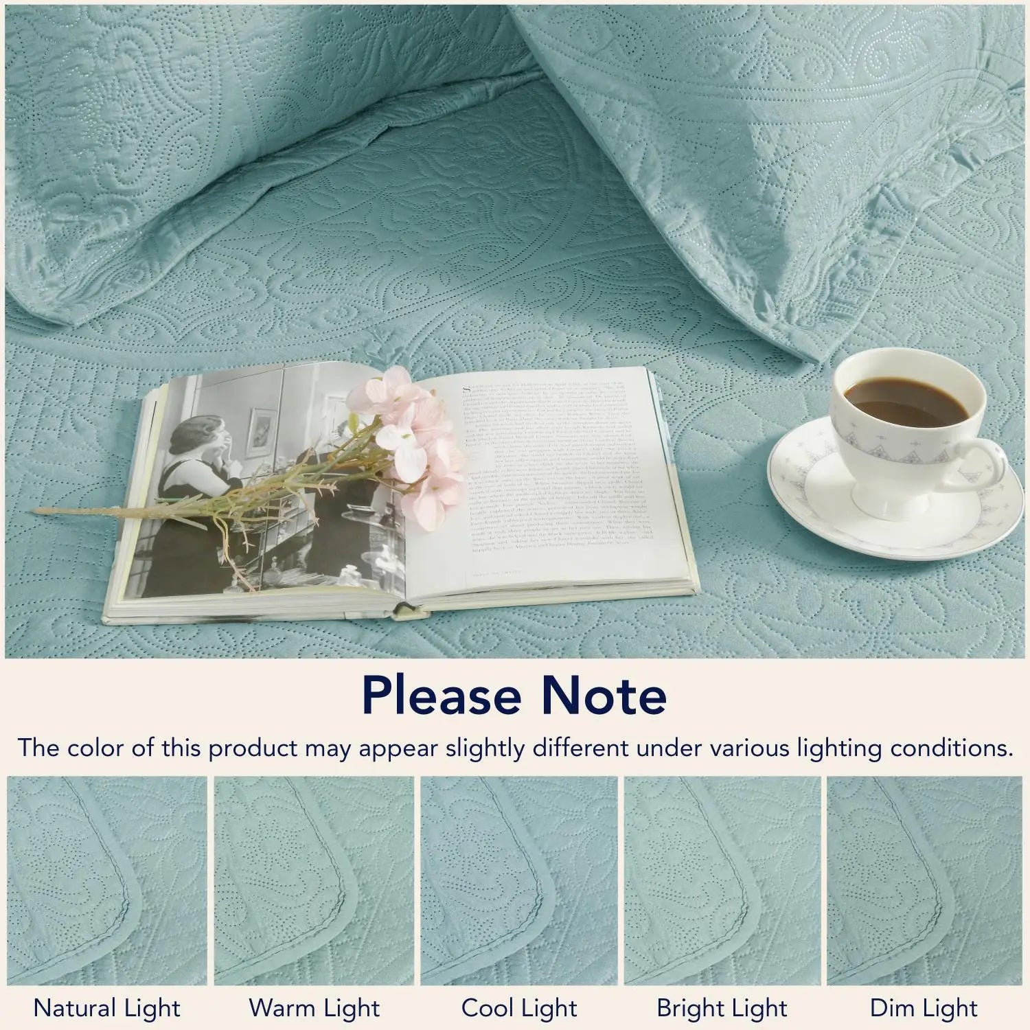 Floral Quilted Bedspread Set Sky Blue