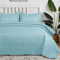 Floral Quilted Bedspread Set Spa Blue