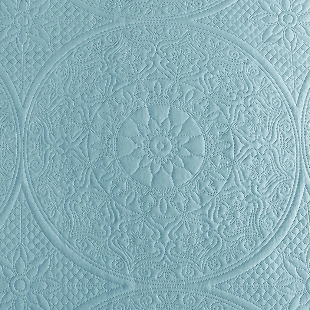 Floral Quilted Bedspread Set Spa Blue