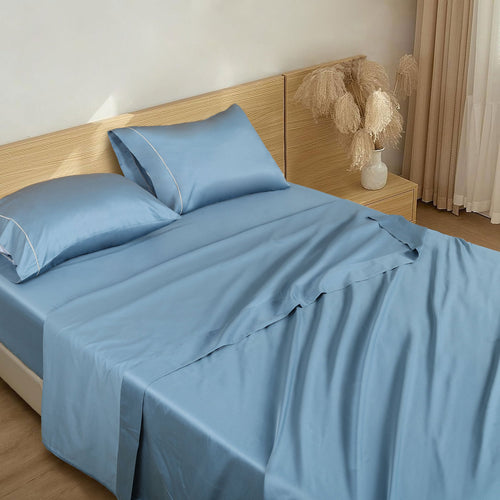 Barrata Stitch Cotton Sateen Sheet set Provincial Blue