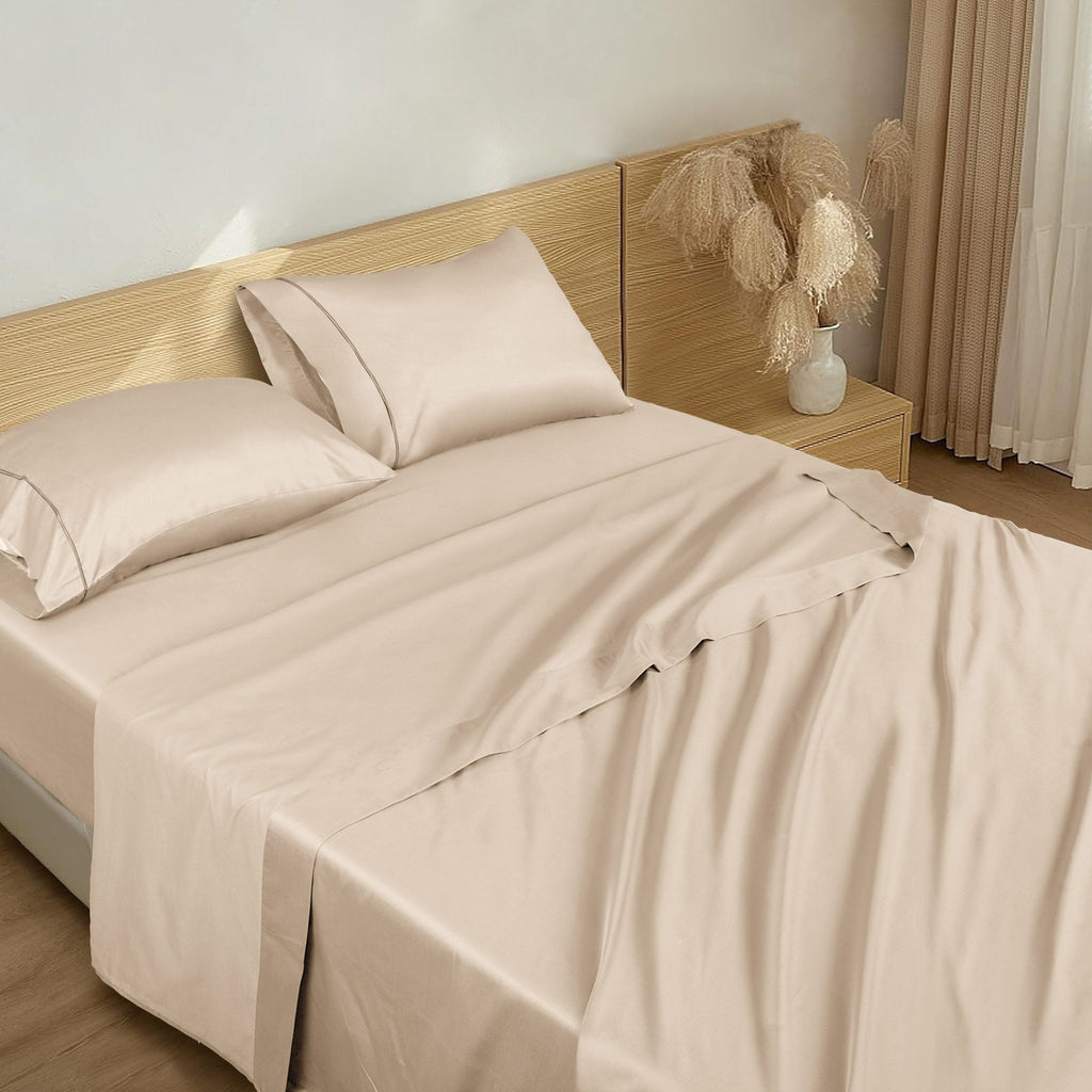 Barrata Stitch Cotton Sateen Sheet set Smokey Taupe
