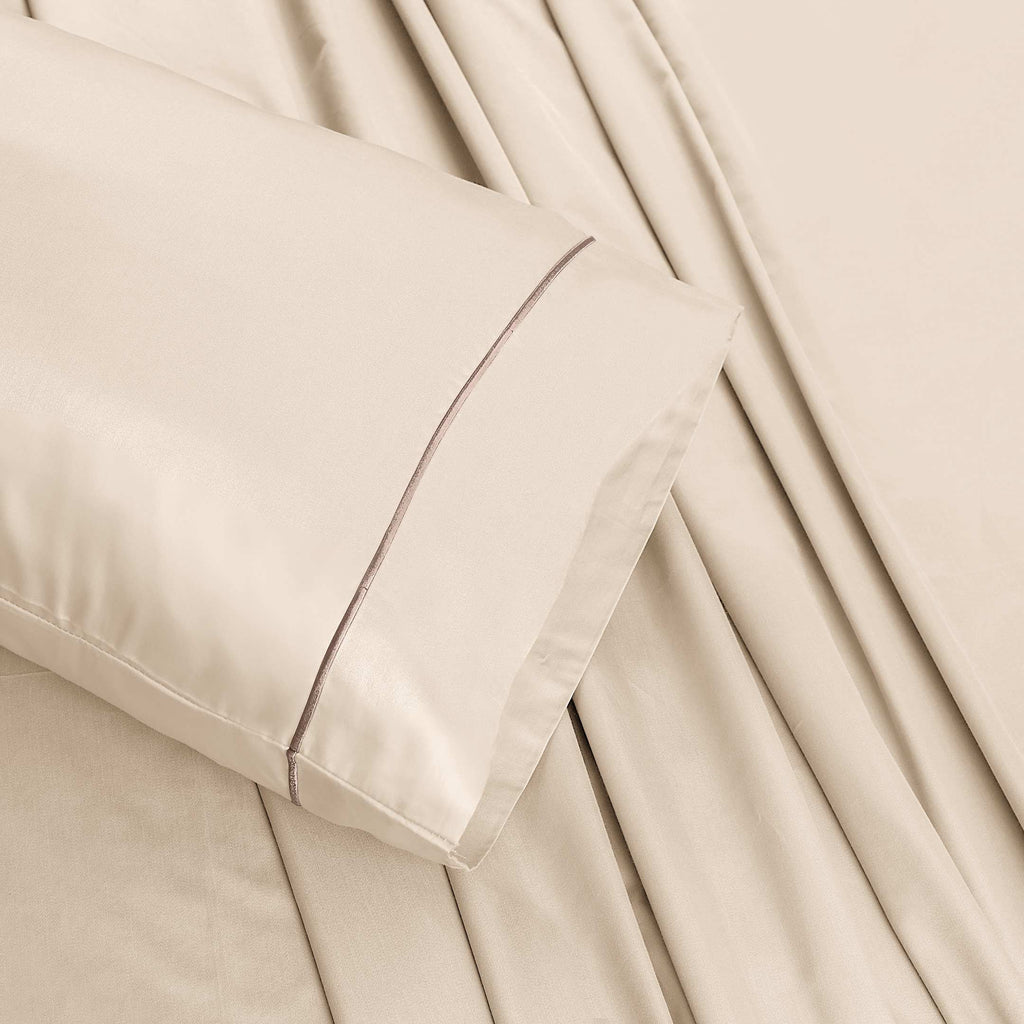 Barrata Stitch Cotton Sateen Sheet set Smokey Taupe