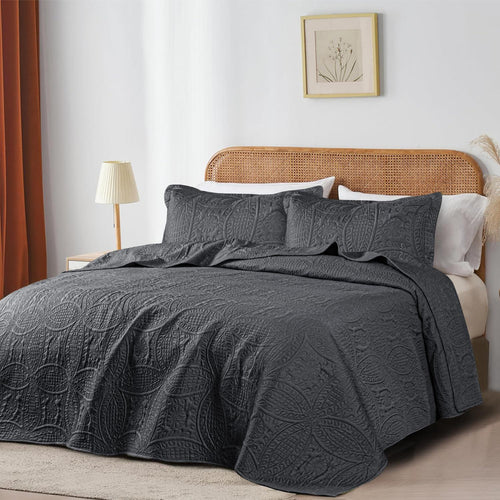 Coin Quilted Bedspread Set Charcoal