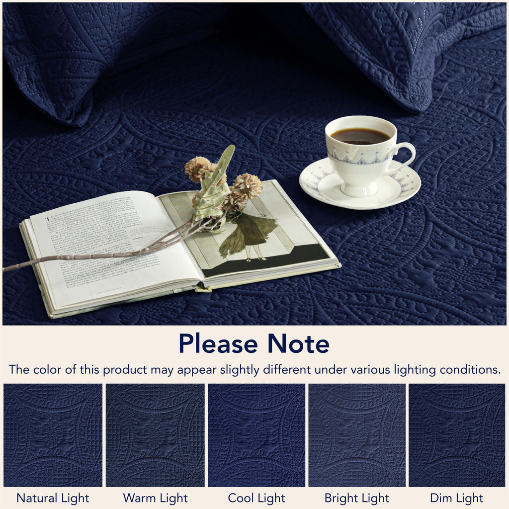 Coin Quilted Bedspread Set — Lightweight All-Season Coverlet with Pillow Shams