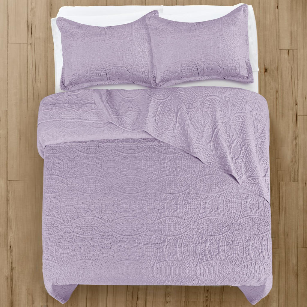 Coin Quilted Bedspread Set — Lightweight All-Season Coverlet with Pillow Shams