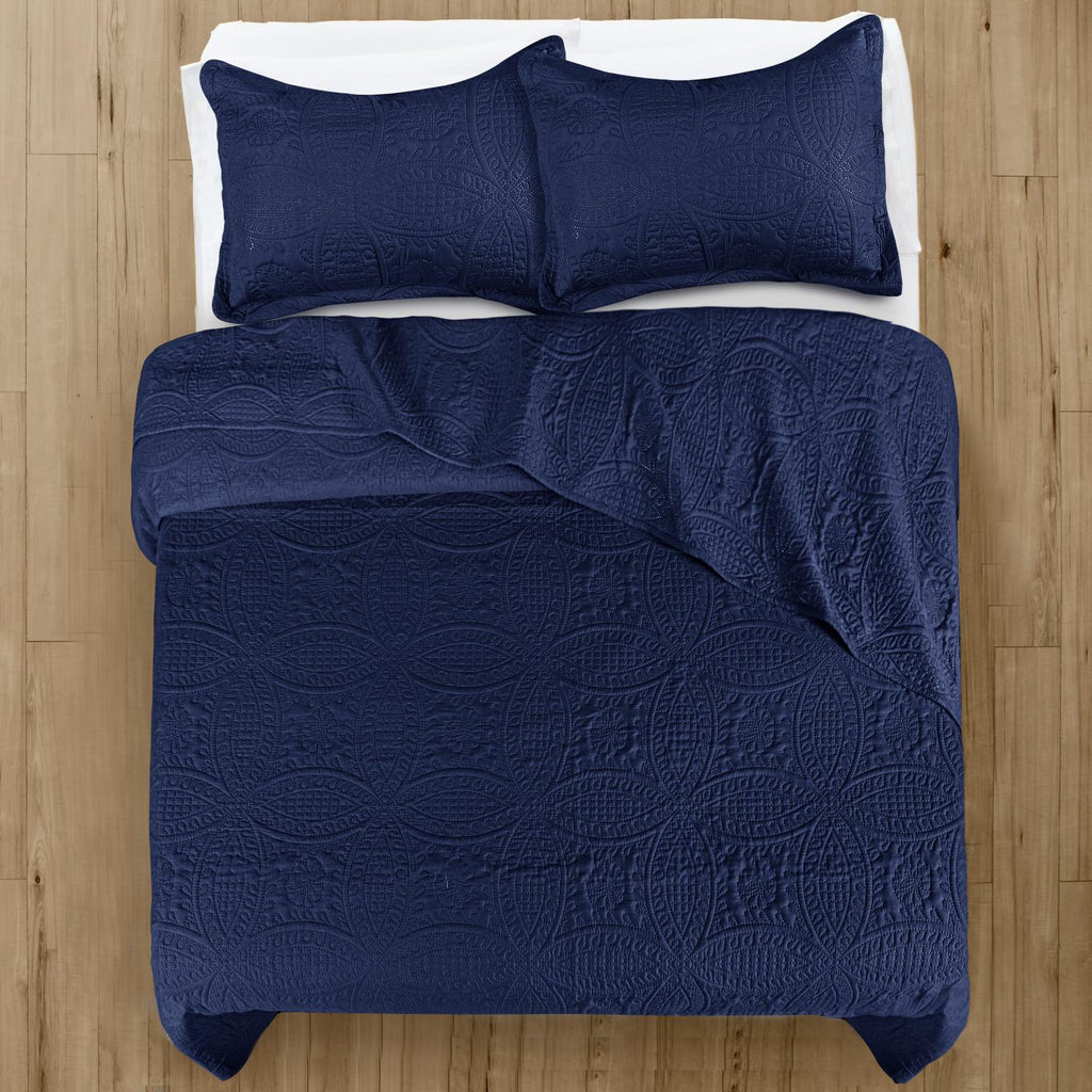 Coin Quilted Bedspread Set — Lightweight All-Season Coverlet with Pillow Shams