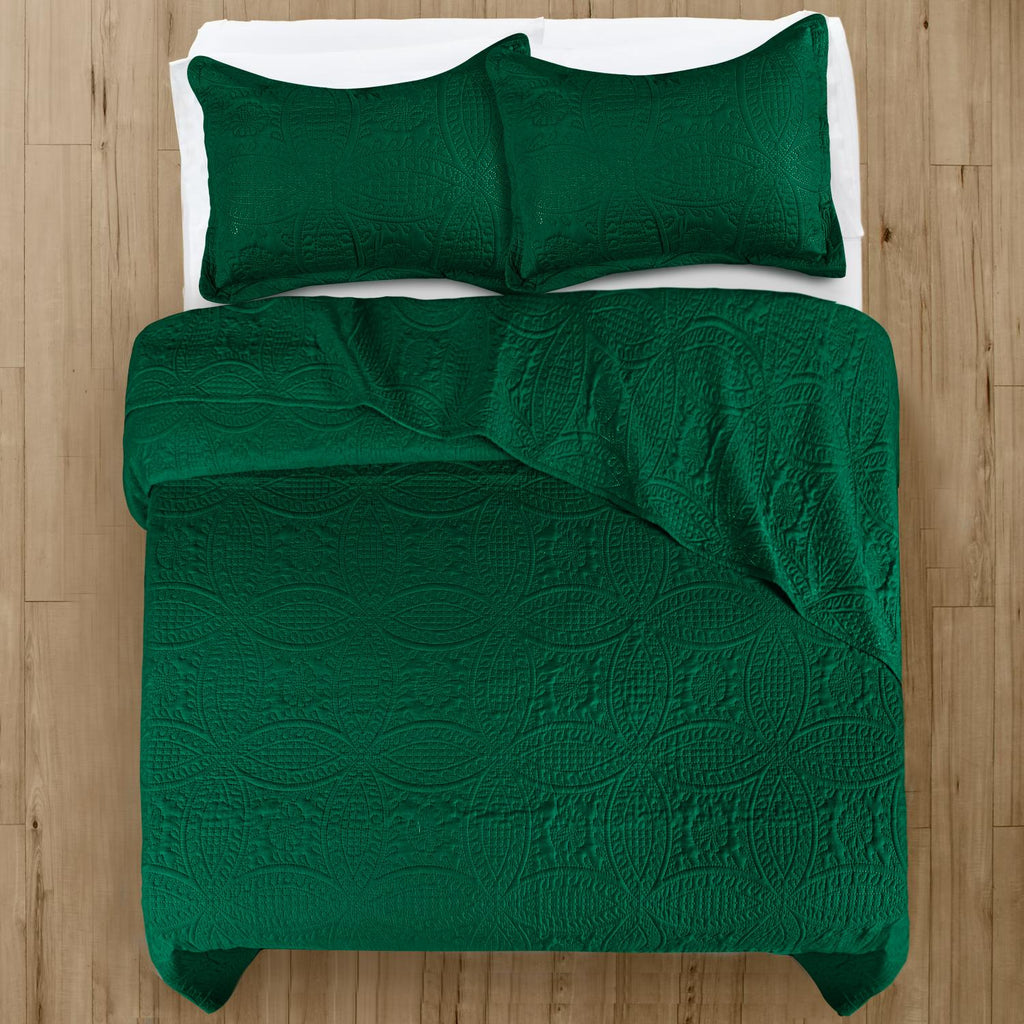 Coin Quilted Bedspread Set — Lightweight All-Season Coverlet with Pillow Shams